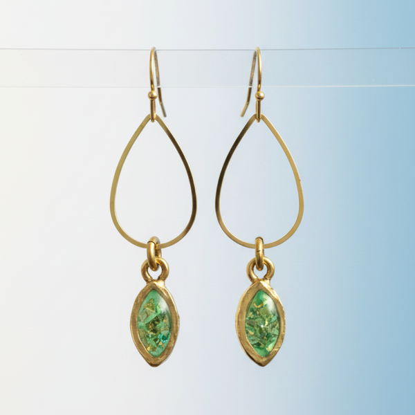 Crushed Opals oval earrings, gold