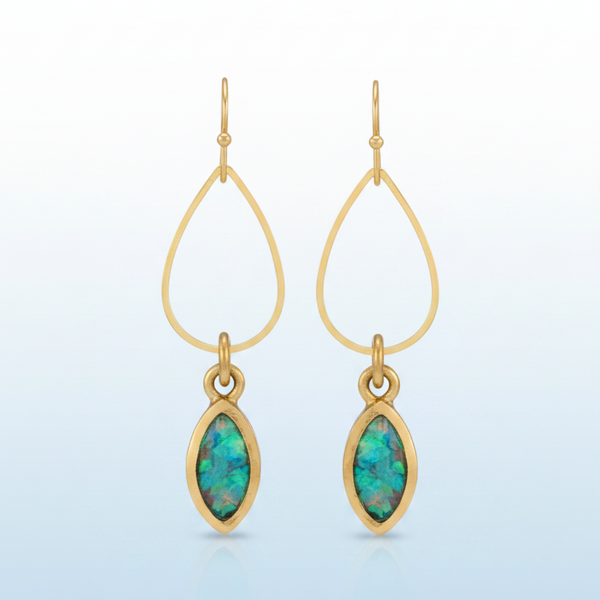 Crushed Opals oval earrings, gold