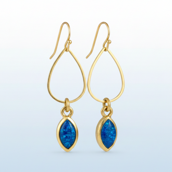Crushed Opals oval earrings, gold